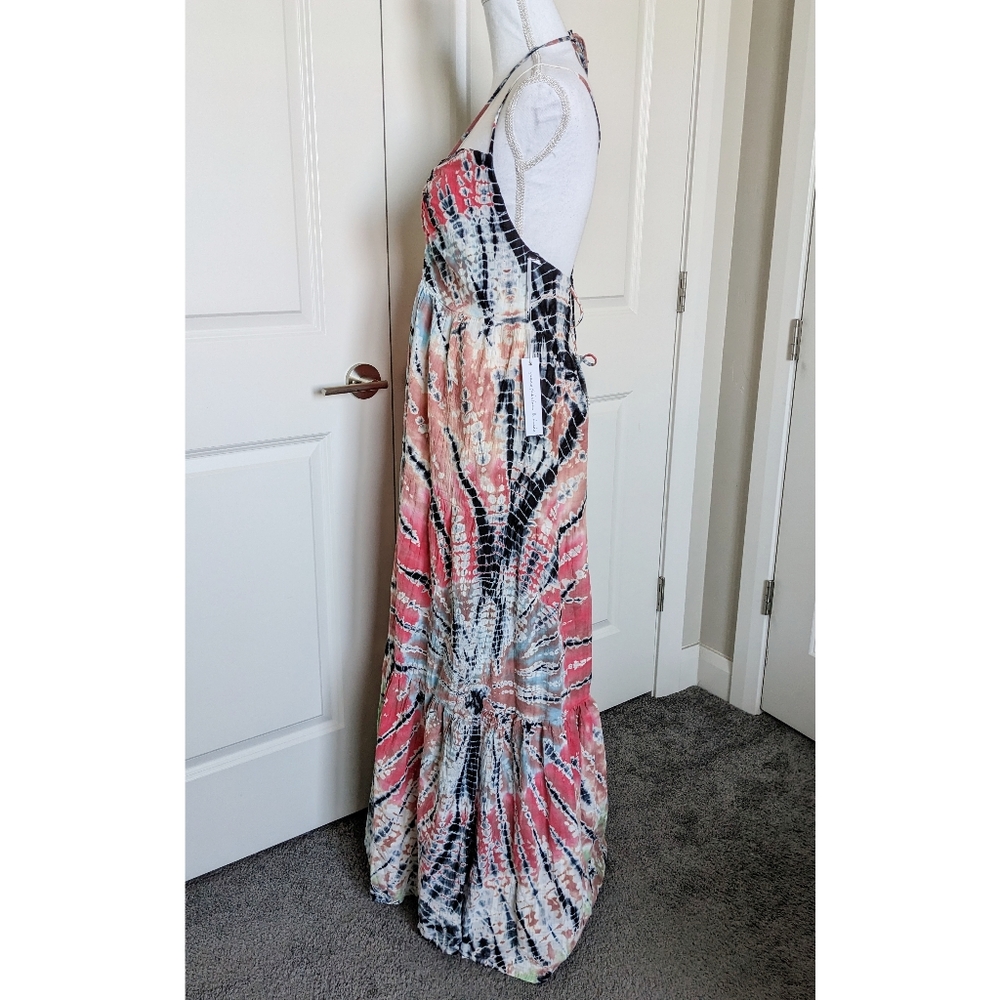Young Fabulous & Broke Maxi Sun Dress Tie Halter Strawberry Tropic Tie Dye - Picture 10 of 17